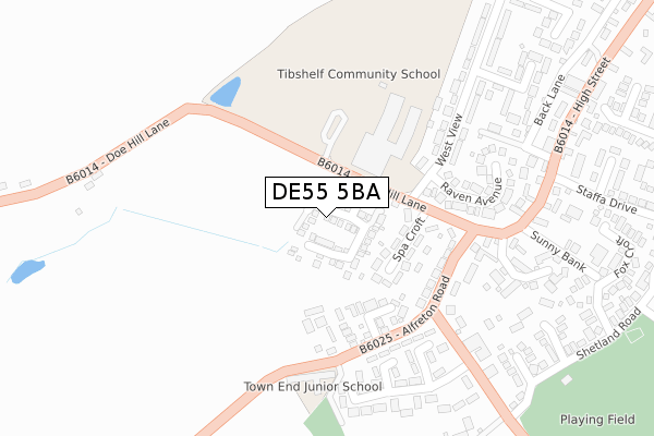 DE55 5BA map - large scale - OS Open Zoomstack (Ordnance Survey)