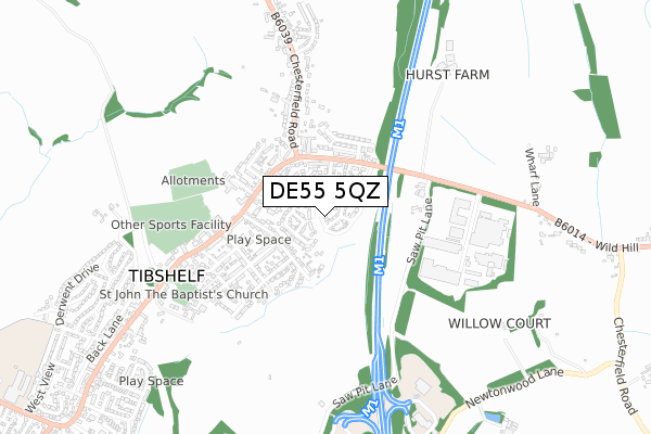 DE55 5QZ map - small scale - OS Open Zoomstack (Ordnance Survey)