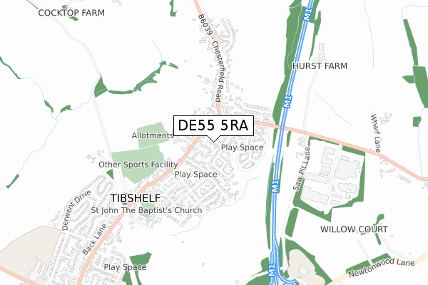 DE55 5RA map - small scale - OS Open Zoomstack (Ordnance Survey)
