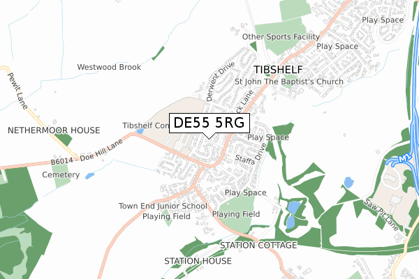 DE55 5RG map - small scale - OS Open Zoomstack (Ordnance Survey)