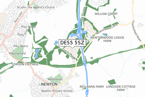 DE55 5SZ map - small scale - OS Open Zoomstack (Ordnance Survey)