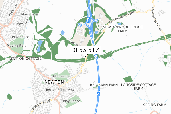 DE55 5TZ map - small scale - OS Open Zoomstack (Ordnance Survey)