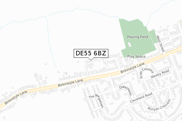 DE55 6BZ map - large scale - OS Open Zoomstack (Ordnance Survey)