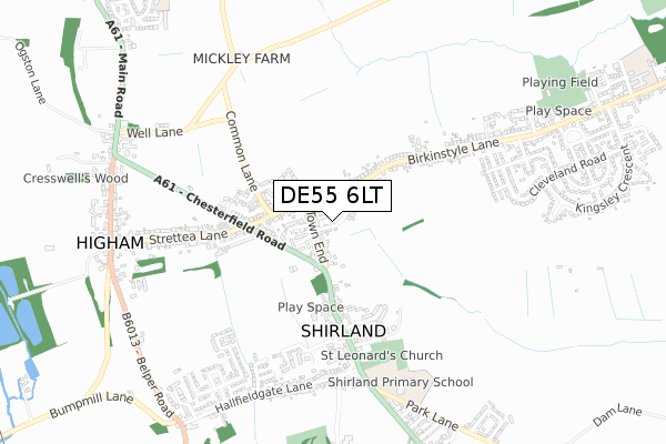 DE55 6LT map - small scale - OS Open Zoomstack (Ordnance Survey)