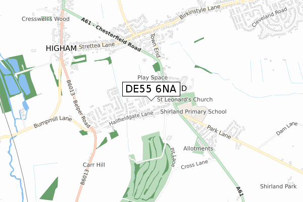 DE55 6NA map - small scale - OS Open Zoomstack (Ordnance Survey)