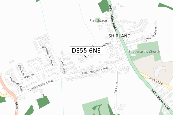 DE55 6NE map - large scale - OS Open Zoomstack (Ordnance Survey)