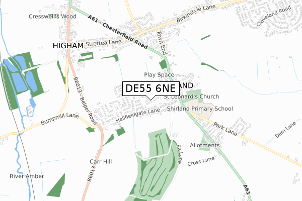 DE55 6NE map - small scale - OS Open Zoomstack (Ordnance Survey)