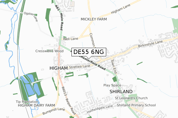 DE55 6NG map - small scale - OS Open Zoomstack (Ordnance Survey)