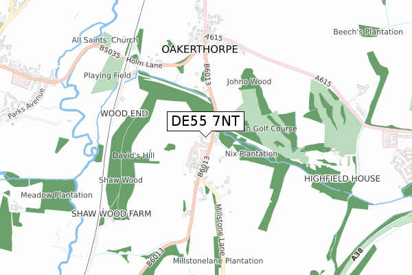 DE55 7NT map - small scale - OS Open Zoomstack (Ordnance Survey)