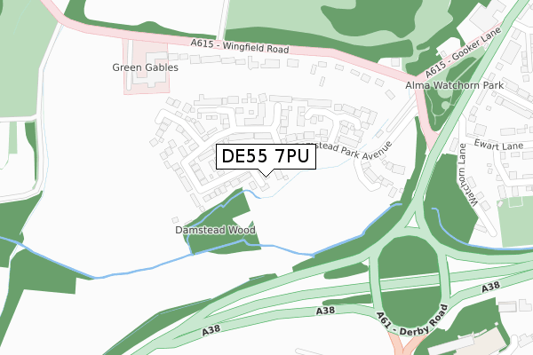 DE55 7PU map - large scale - OS Open Zoomstack (Ordnance Survey)