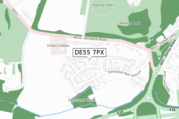 DE55 7PX map - large scale - OS Open Zoomstack (Ordnance Survey)