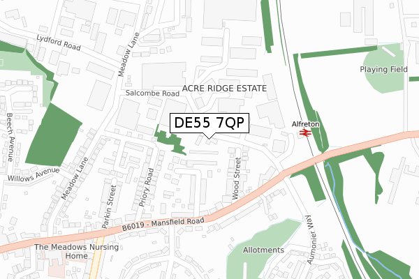 DE55 7QP map - large scale - OS Open Zoomstack (Ordnance Survey)