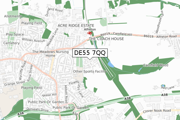 DE55 7QQ map - small scale - OS Open Zoomstack (Ordnance Survey)