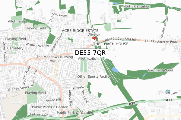 DE55 7QR map - small scale - OS Open Zoomstack (Ordnance Survey)