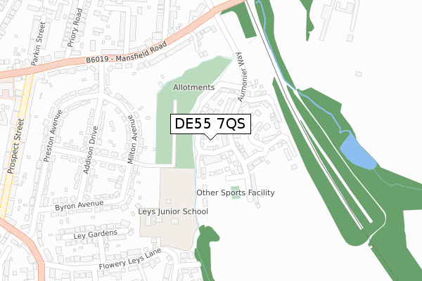DE55 7QS map - large scale - OS Open Zoomstack (Ordnance Survey)