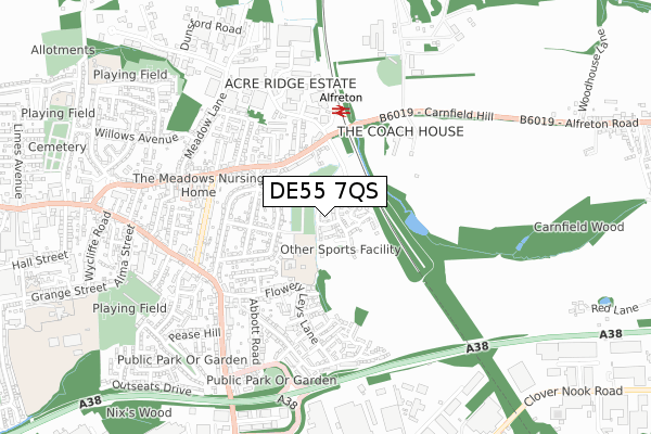 DE55 7QS map - small scale - OS Open Zoomstack (Ordnance Survey)