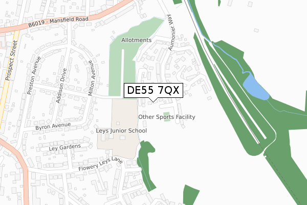 DE55 7QX map - large scale - OS Open Zoomstack (Ordnance Survey)