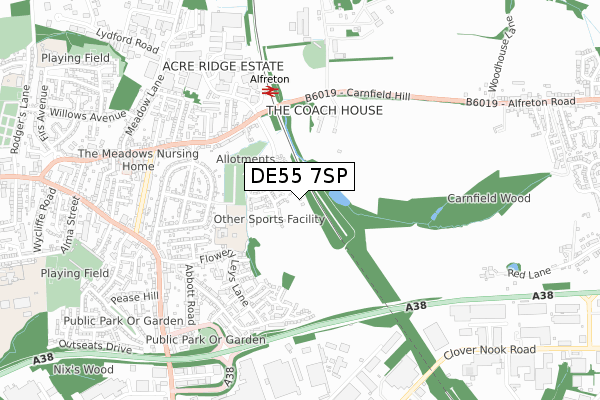 DE55 7SP map - small scale - OS Open Zoomstack (Ordnance Survey)