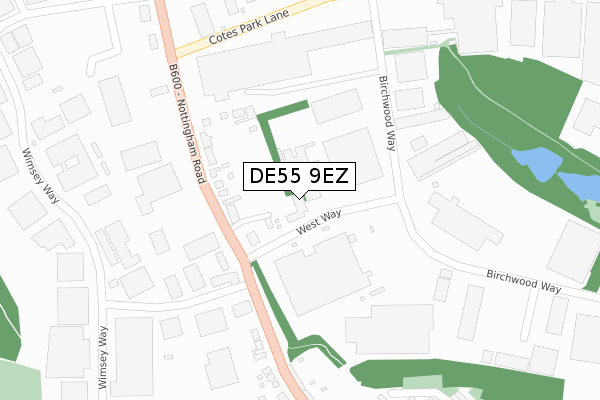 DE55 9EZ map - large scale - OS Open Zoomstack (Ordnance Survey)