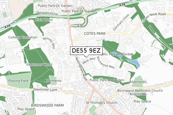 DE55 9EZ map - small scale - OS Open Zoomstack (Ordnance Survey)