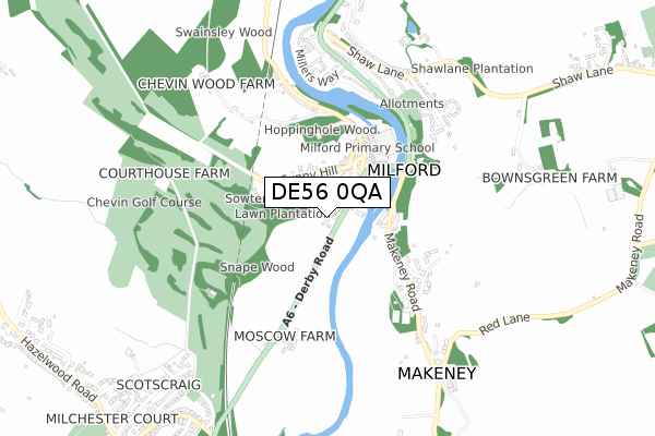 DE56 0QA map - small scale - OS Open Zoomstack (Ordnance Survey)