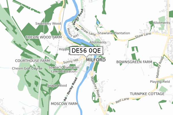 DE56 0QE map - small scale - OS Open Zoomstack (Ordnance Survey)