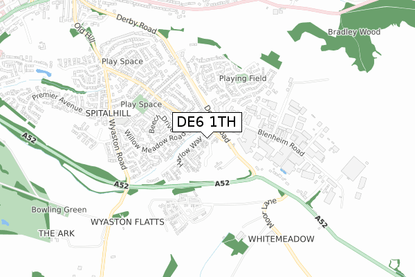 DE6 1TH map - small scale - OS Open Zoomstack (Ordnance Survey)