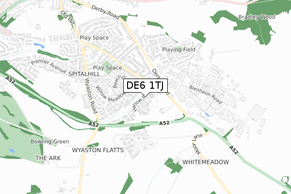 DE6 1TJ map - small scale - OS Open Zoomstack (Ordnance Survey)