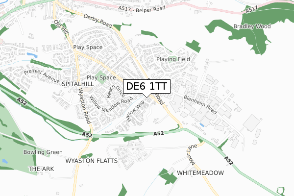 DE6 1TT map - small scale - OS Open Zoomstack (Ordnance Survey)