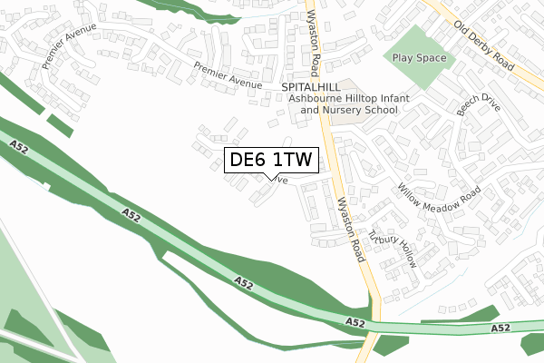 DE6 1TW map - large scale - OS Open Zoomstack (Ordnance Survey)