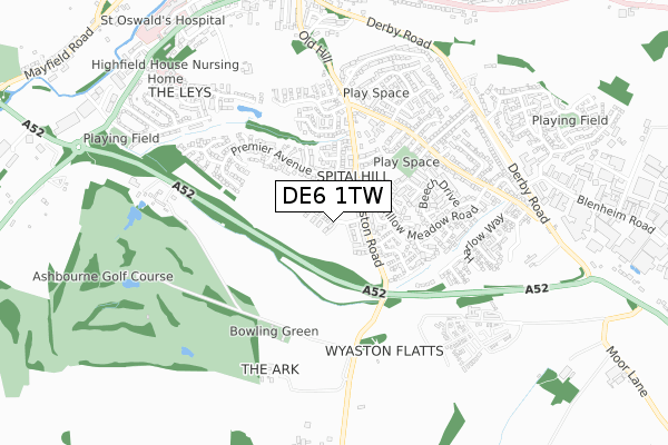 DE6 1TW map - small scale - OS Open Zoomstack (Ordnance Survey)