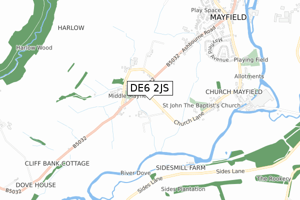 DE6 2JS map - small scale - OS Open Zoomstack (Ordnance Survey)