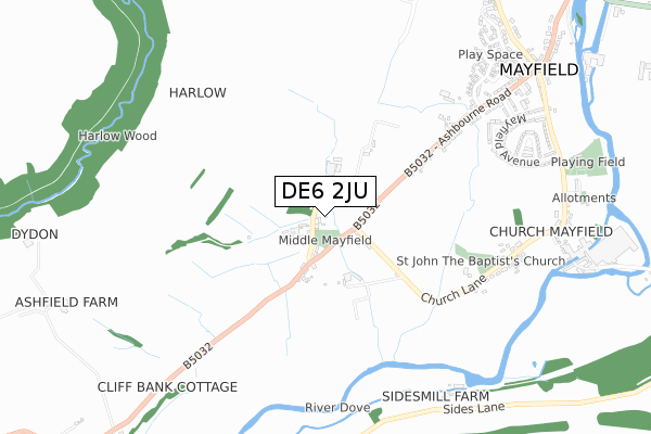 DE6 2JU map - small scale - OS Open Zoomstack (Ordnance Survey)