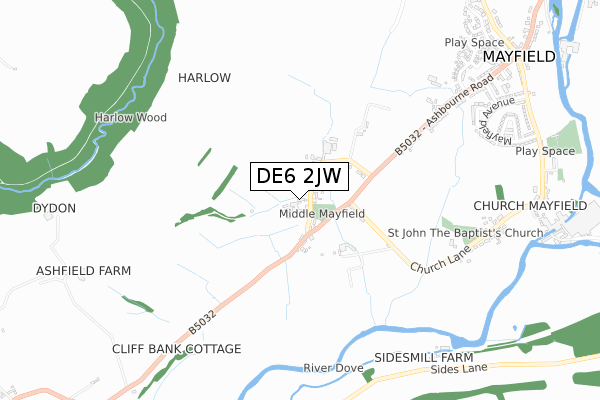 DE6 2JW map - small scale - OS Open Zoomstack (Ordnance Survey)