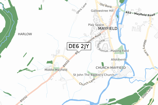 DE6 2JY map - small scale - OS Open Zoomstack (Ordnance Survey)