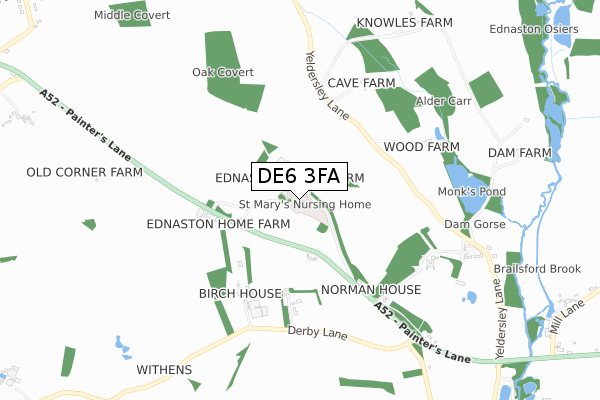 DE6 3FA map - small scale - OS Open Zoomstack (Ordnance Survey)