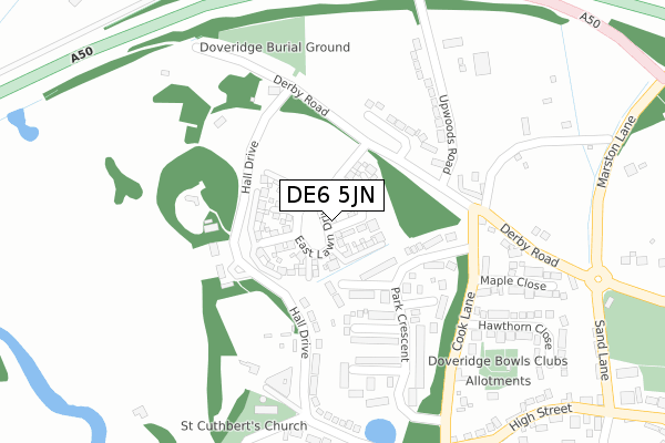 DE6 5JN map - large scale - OS Open Zoomstack (Ordnance Survey)