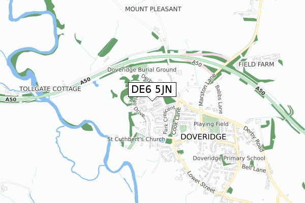 DE6 5JN map - small scale - OS Open Zoomstack (Ordnance Survey)
