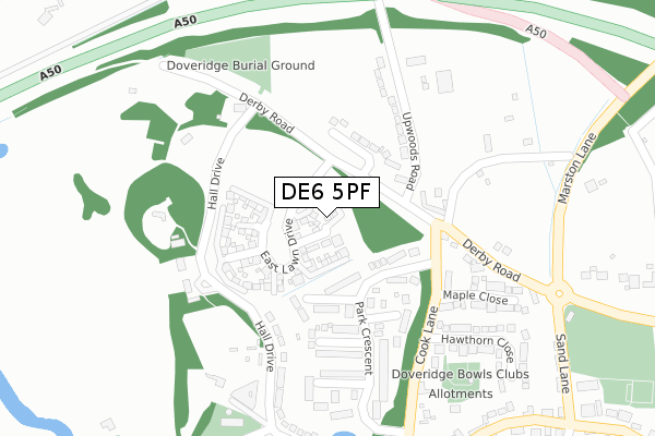 DE6 5PF map - large scale - OS Open Zoomstack (Ordnance Survey)