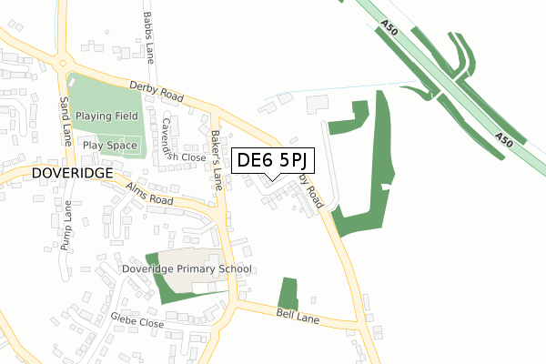 DE6 5PJ map - large scale - OS Open Zoomstack (Ordnance Survey)