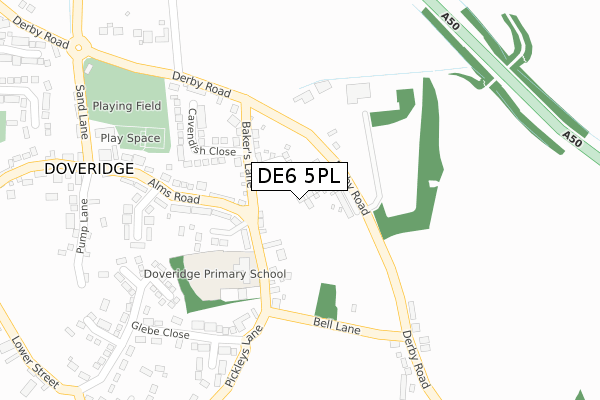 DE6 5PL map - large scale - OS Open Zoomstack (Ordnance Survey)