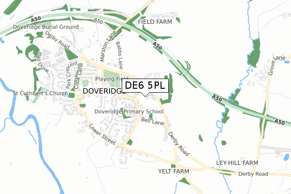 DE6 5PL map - small scale - OS Open Zoomstack (Ordnance Survey)