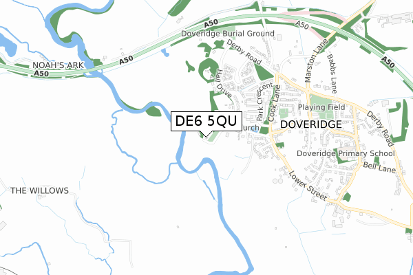 DE6 5QU map - small scale - OS Open Zoomstack (Ordnance Survey)