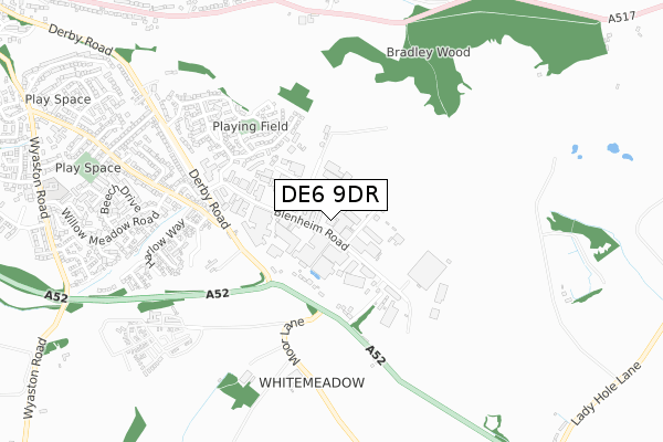 DE6 9DR map - small scale - OS Open Zoomstack (Ordnance Survey)