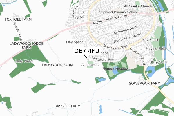 DE7 4FU map - small scale - OS Open Zoomstack (Ordnance Survey)