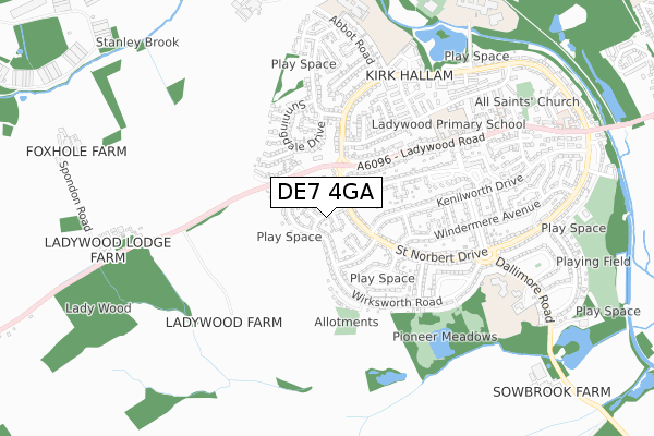 DE7 4GA map - small scale - OS Open Zoomstack (Ordnance Survey)