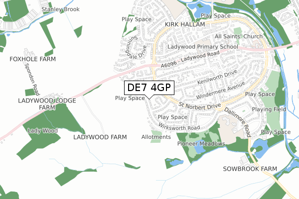 DE7 4GP map - small scale - OS Open Zoomstack (Ordnance Survey)
