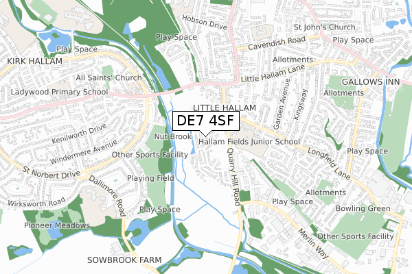 DE7 4SF map - small scale - OS Open Zoomstack (Ordnance Survey)
