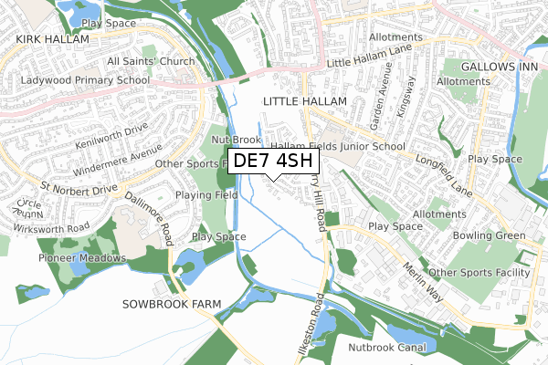 DE7 4SH map - small scale - OS Open Zoomstack (Ordnance Survey)