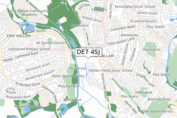 DE7 4SJ map - small scale - OS Open Zoomstack (Ordnance Survey) DE7 4SJ map - small scale - OS Open Zoomstack (Ordnance Survey)